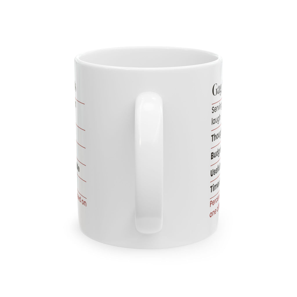 Funny White Elephant Coffee Mug Gag Swap Facts Nutrition Label
