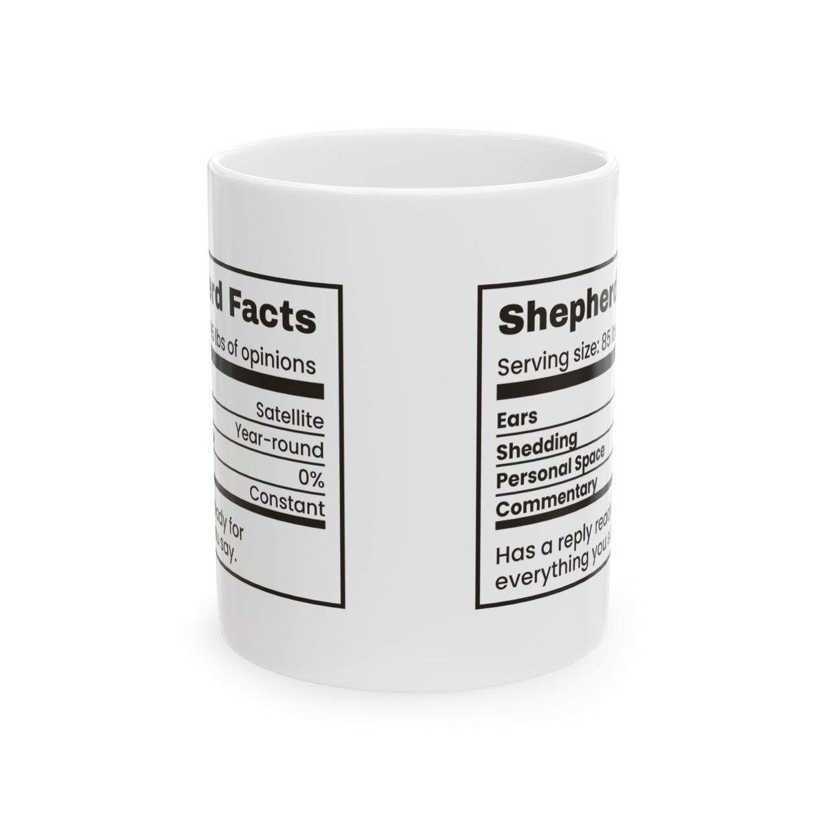 Funny German Shepherd Coffee Mug Shepherd Facts Nutrition Label
