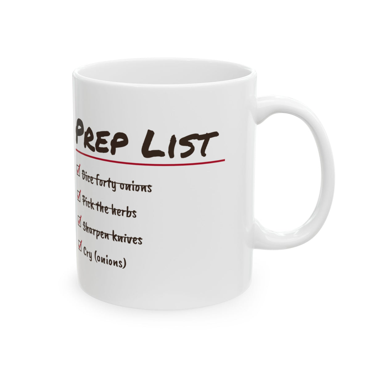 Funny Chef Coffee Mug Prep List Dice Forty Onions
