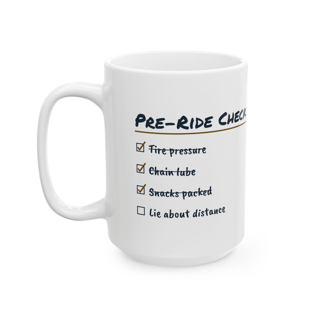 Funny Cycling Coffee Mug Pre-Ride Check List For Cyclists