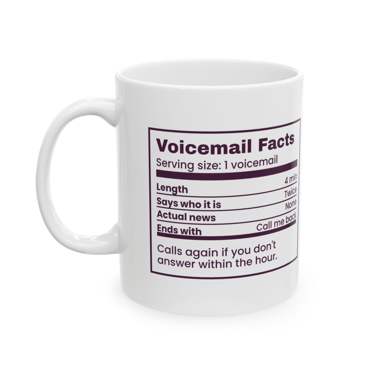 Funny Grandma Coffee Mug Grandma's Voicemail Nutrition Facts