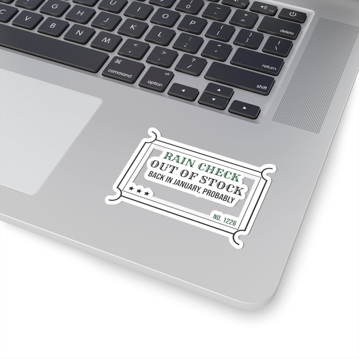 Funny Christmas Retail Sticker Rain Check Back In January Probably