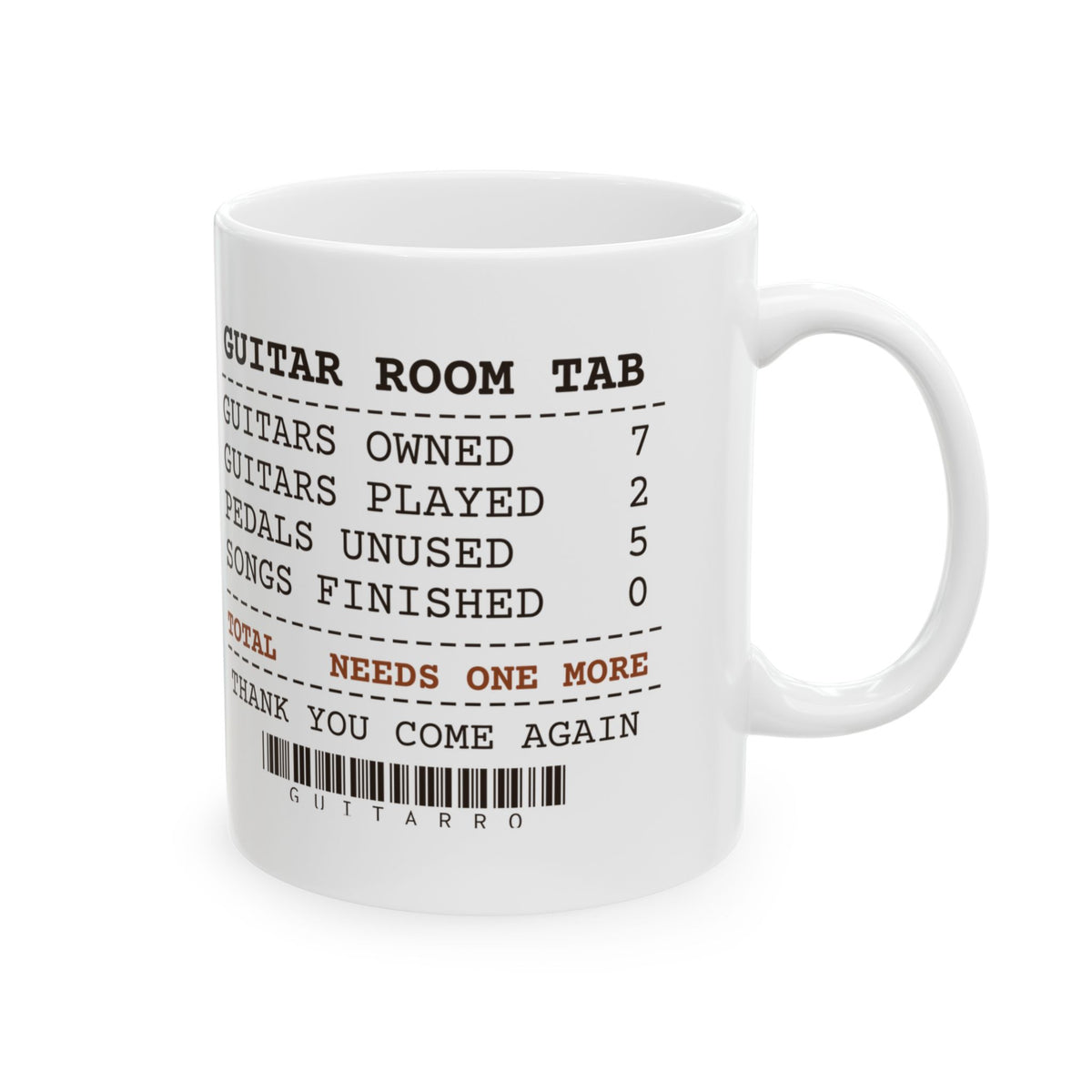 Funny Guitar Player Coffee Mug Seven Guitars Plays Two Receipt