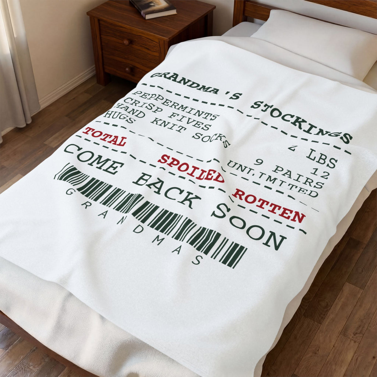 Funny Grandma Christmas Throw Blanket Grandma's Stocking Receipt
