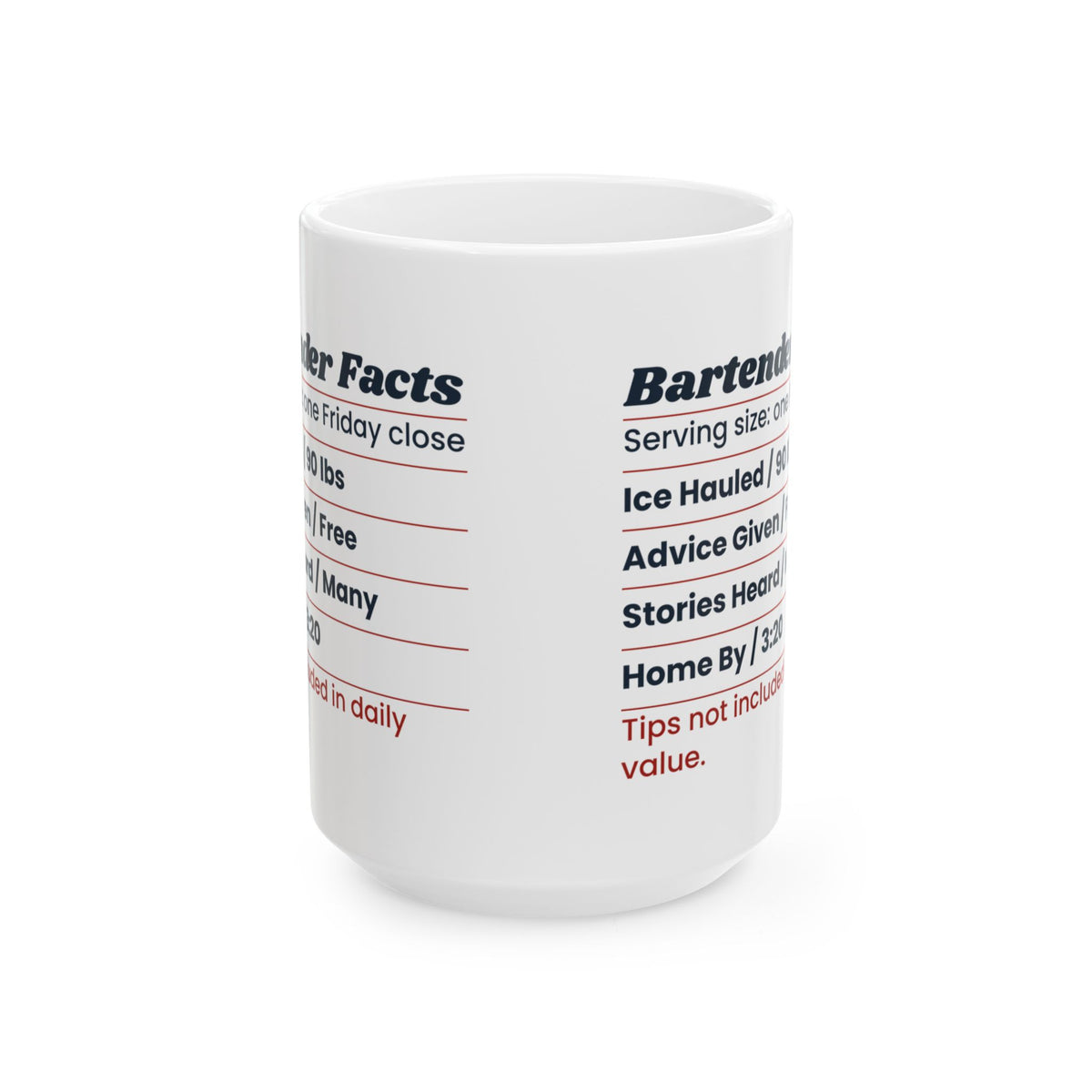 Funny Bartender Coffee Mug Bartender Facts Nutrition Label