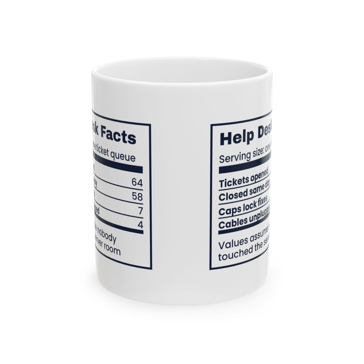 Funny IT Support Mug Help Desk Facts Nutrition Label For Tech Support