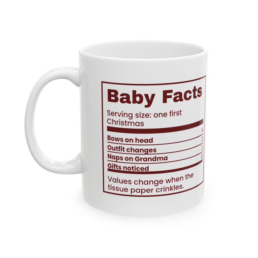 Funny Baby First Christmas Coffee Mug Baby Facts Nutrition Label