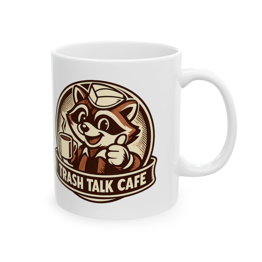 Trash Talk Cafe Funny Retro Raccoon Coffee Mug