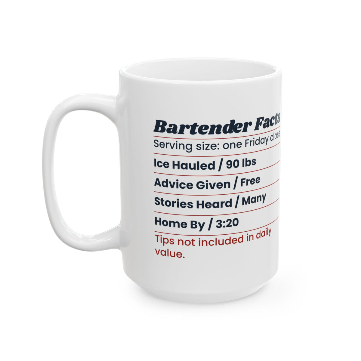 Funny Bartender Coffee Mug Bartender Facts Nutrition Label