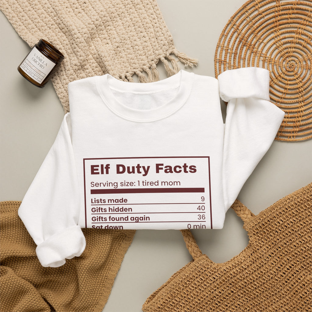 Funny Christmas Mom Sweatshirt Elf Duty Facts Nutrition Label