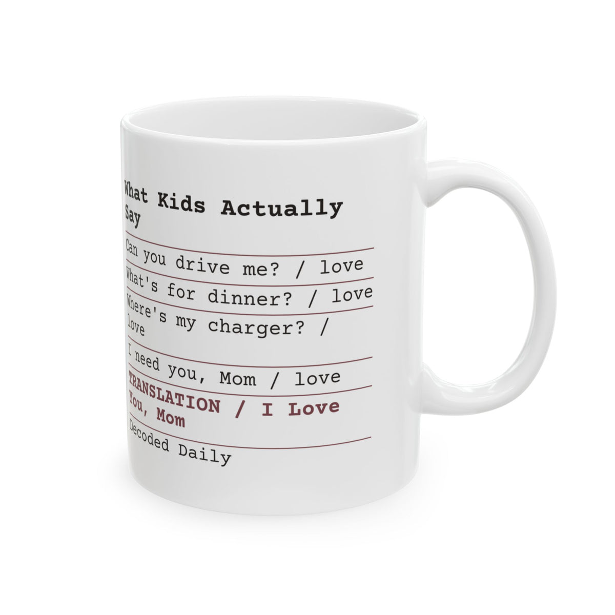 Funny Mom Receipt Coffee Mug I Love You Translated