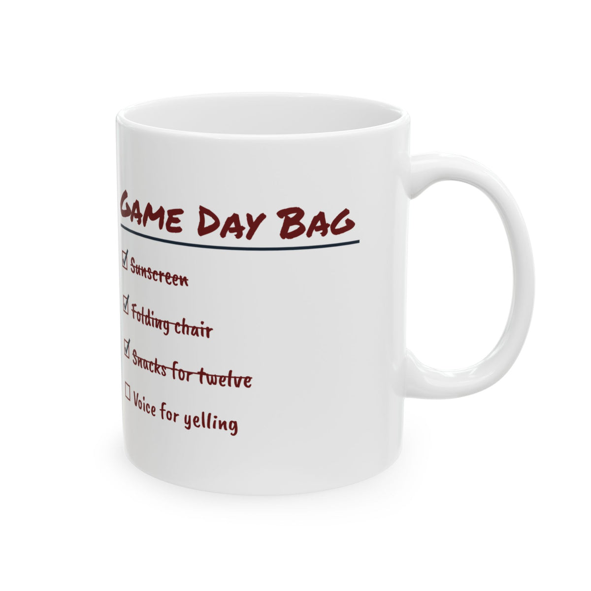 Funny Baseball Mom Coffee Mug Game Day Bag Checklist
