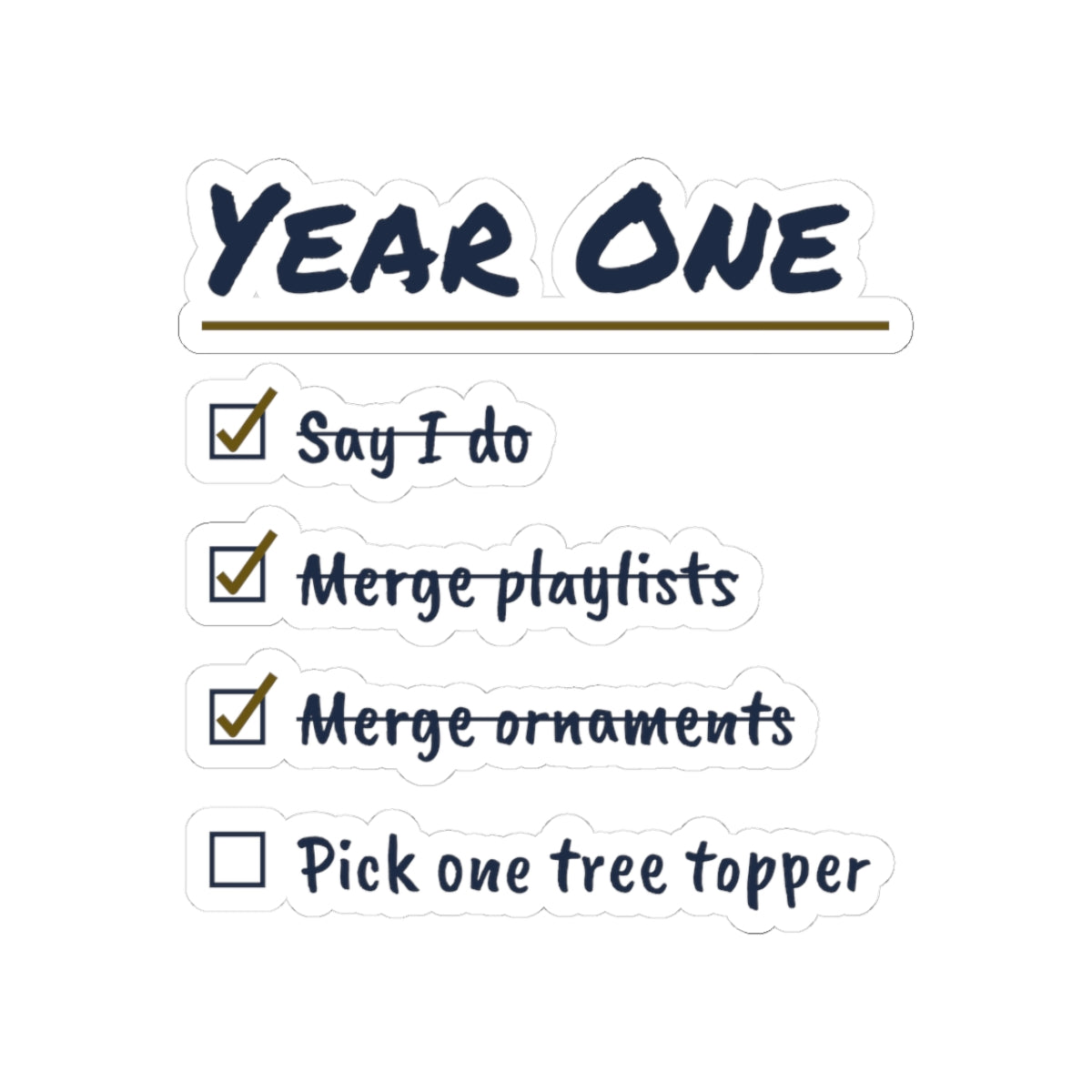 Funny Newlywed Christmas Sticker Pick One Tree Topper Checklist