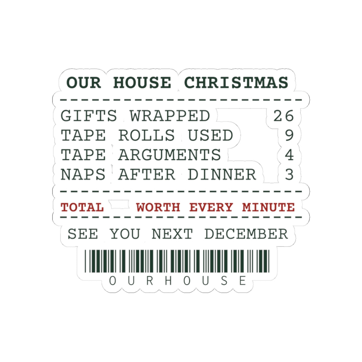 Funny Family Christmas Sticker Our House Christmas Receipt
