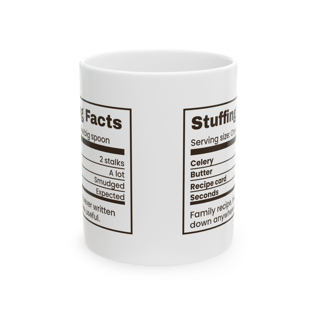 Funny Thanksgiving Host Coffee Mug Stuffing Facts Label