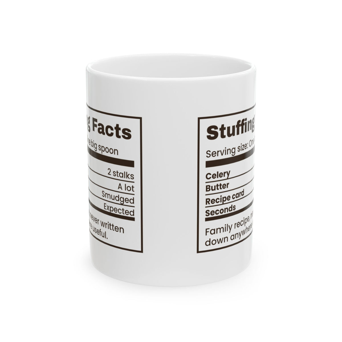 Funny Thanksgiving Host Coffee Mug Stuffing Facts Label
