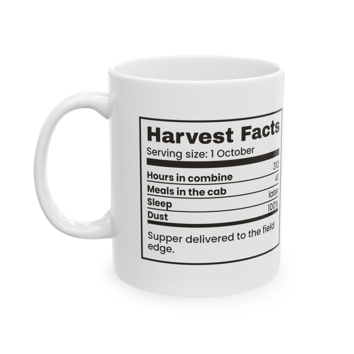 Funny Farmer Coffee Mug Harvest Facts Nutrition Label