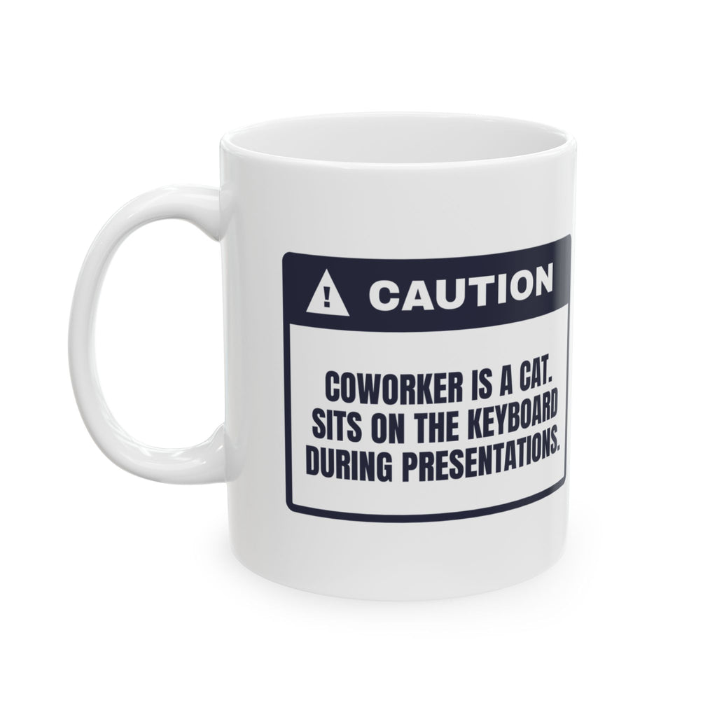 Funny Work From Home Cat Coffee Mug Coworker Sits On Keyboard