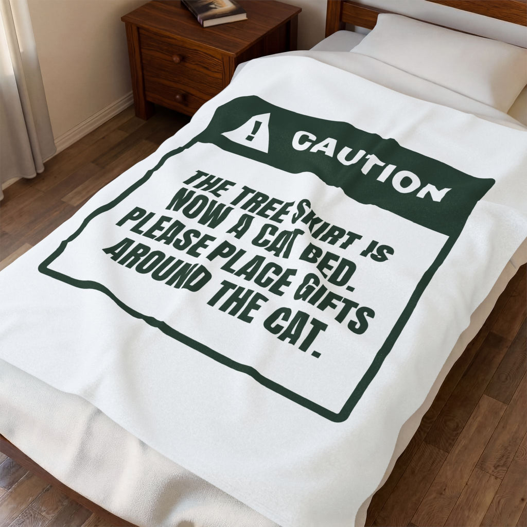 Funny Christmas Cat Throw Blanket Tree Skirt Taken Caution Label