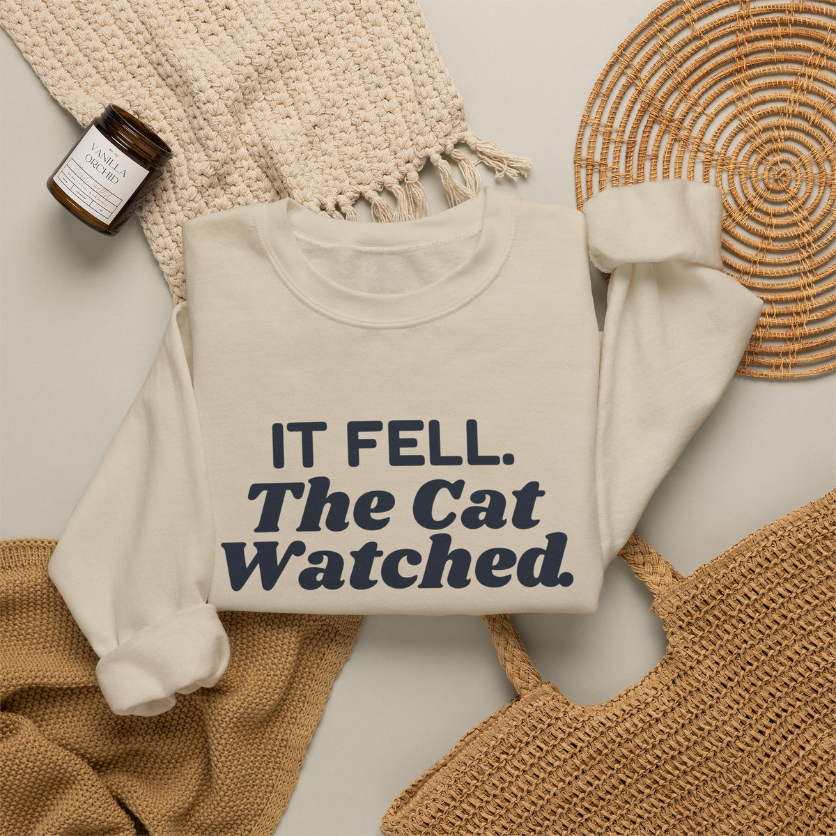 Funny Christmas Cat Sweatshirt It Fell The Cat Watched