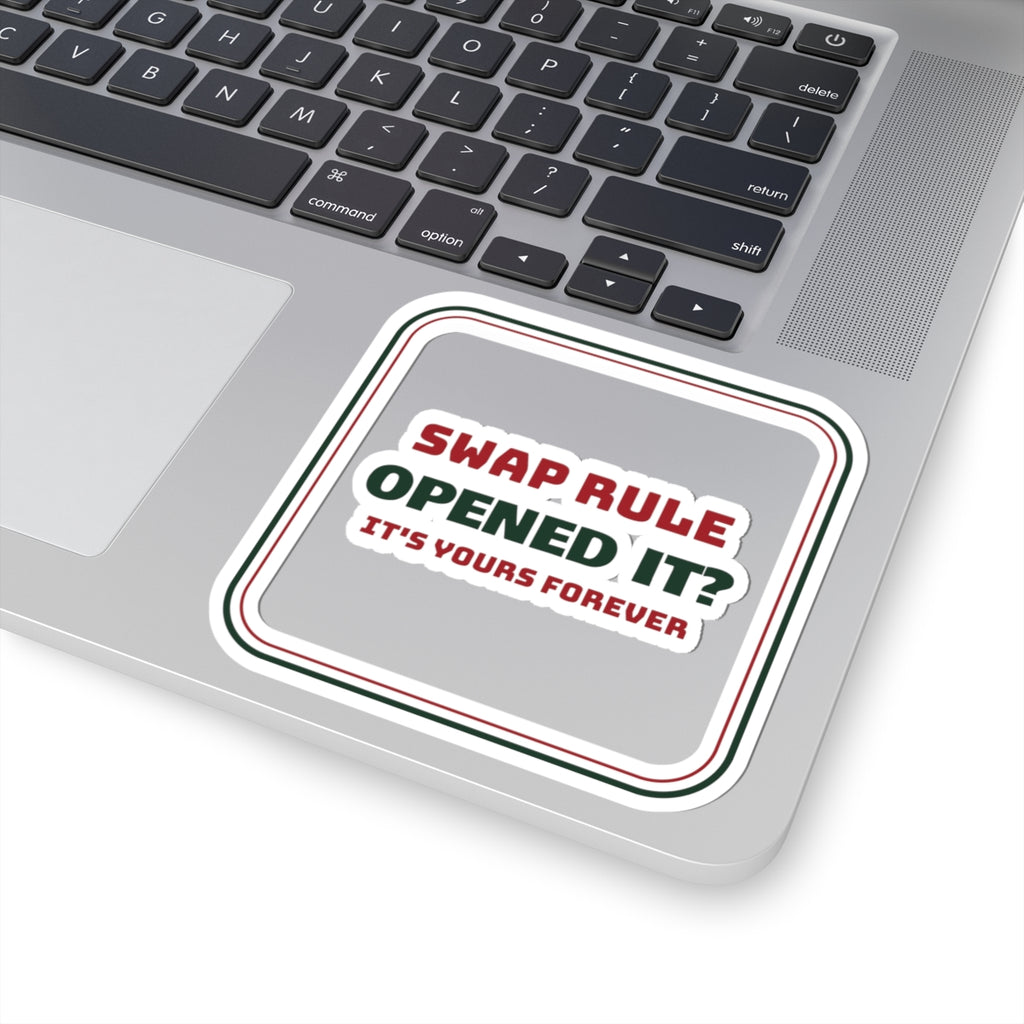 Funny White Elephant Sticker Opened It It's Yours Forever Sign