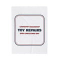 Funny Grandpa Christmas Throw Blanket Grandpa's Workshop Toy Repairs Daily