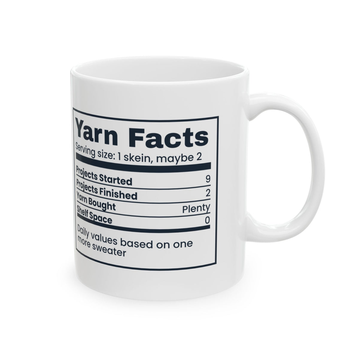 Funny Knitting Coffee Mug Yarn Facts Nutrition Label For Knitters