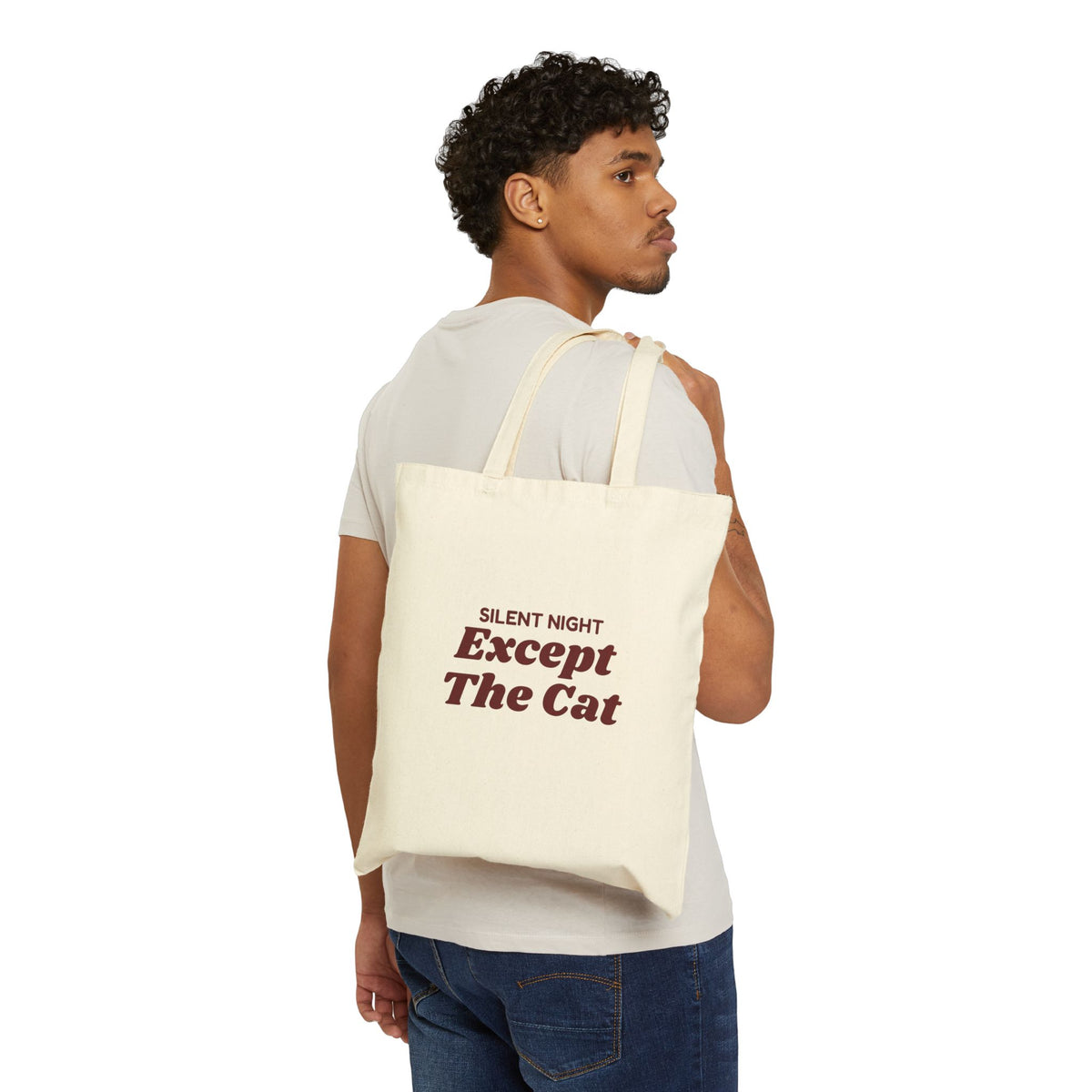 Funny Christmas Cat Tote Bag Silent Night Except The Cat