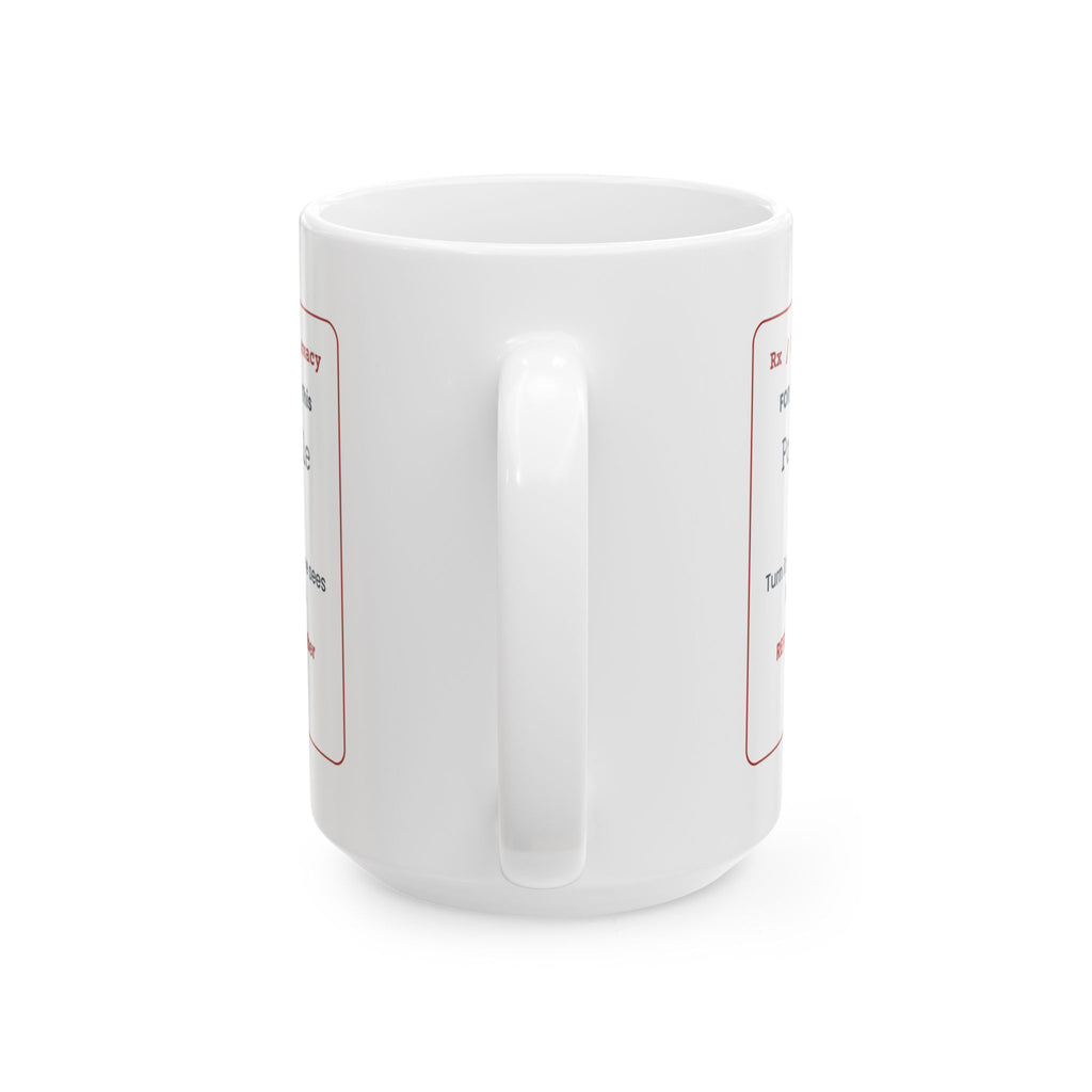 Funny White Elephant Coffee Mug Polite Smile 20mg Prescription Label