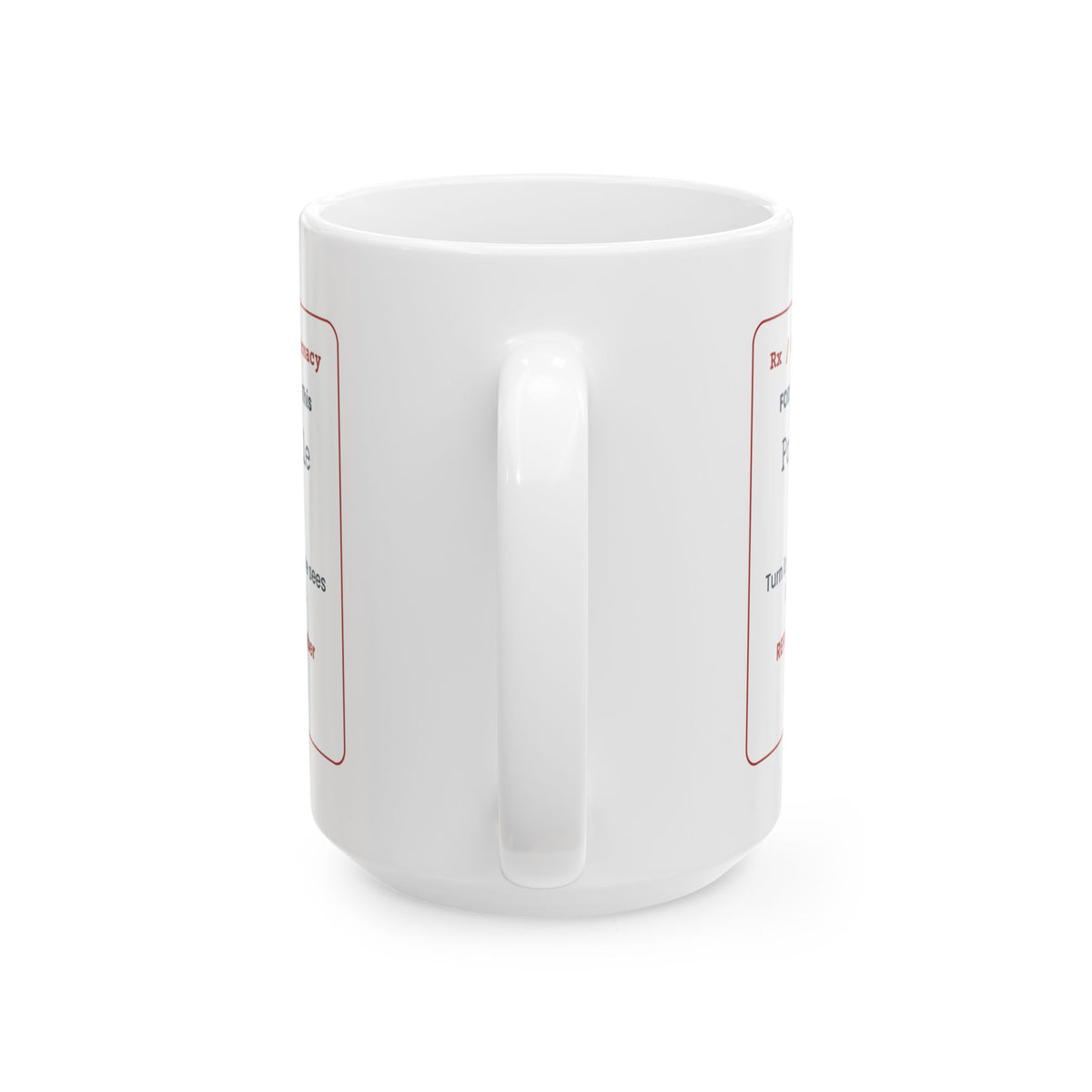Funny White Elephant Coffee Mug Polite Smile 20mg Prescription Label