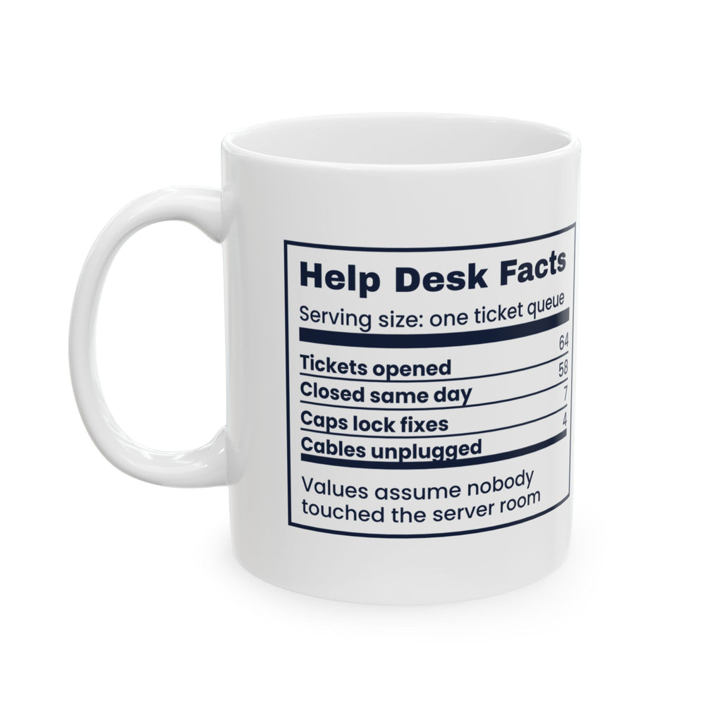Funny IT Support Mug Help Desk Facts Nutrition Label For Tech Support