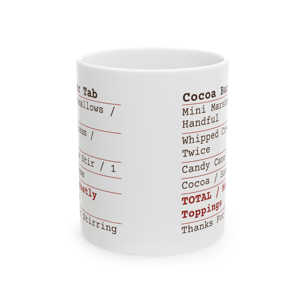 Hot Cocoa Coffee Mug Cocoa Bar Tab Receipt Mostly Toppings For Cocoa Lovers