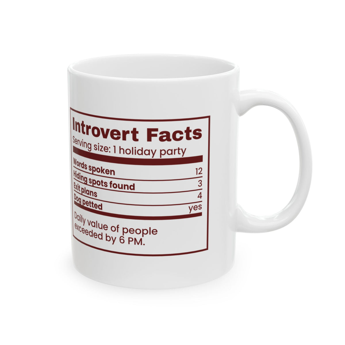 Funny Christmas Introvert Coffee Mug Introvert Facts Nutrition Label
