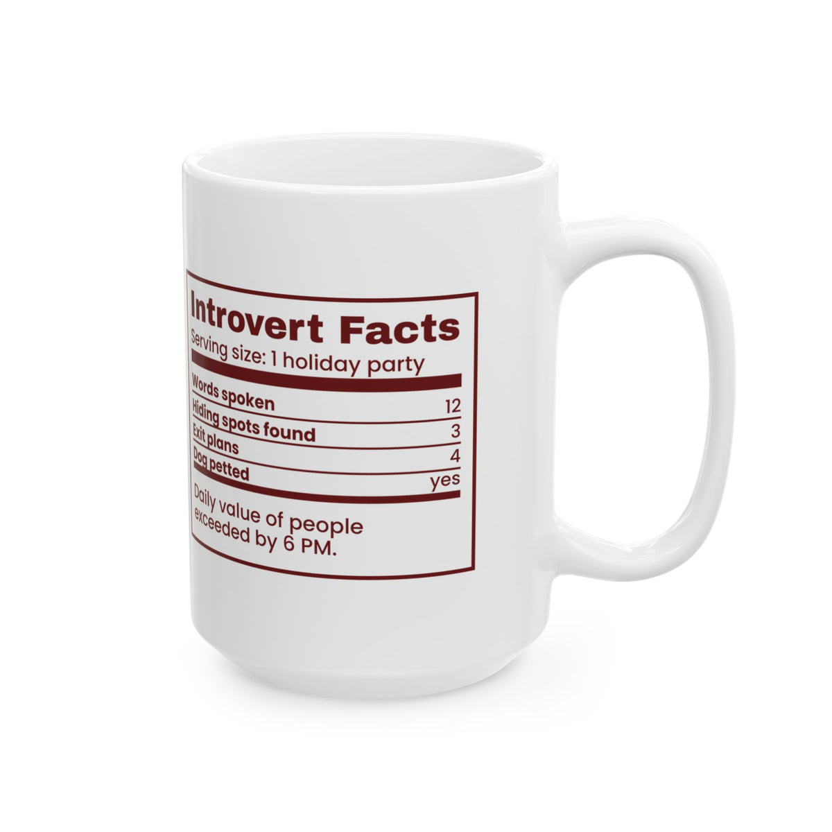Funny Christmas Introvert Coffee Mug Introvert Facts Nutrition Label