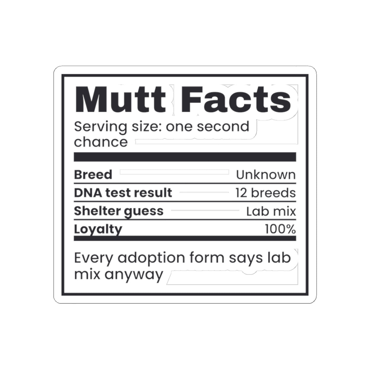 Funny Rescue Dog Sticker DNA Test Says Twelve Breeds Mutt Facts