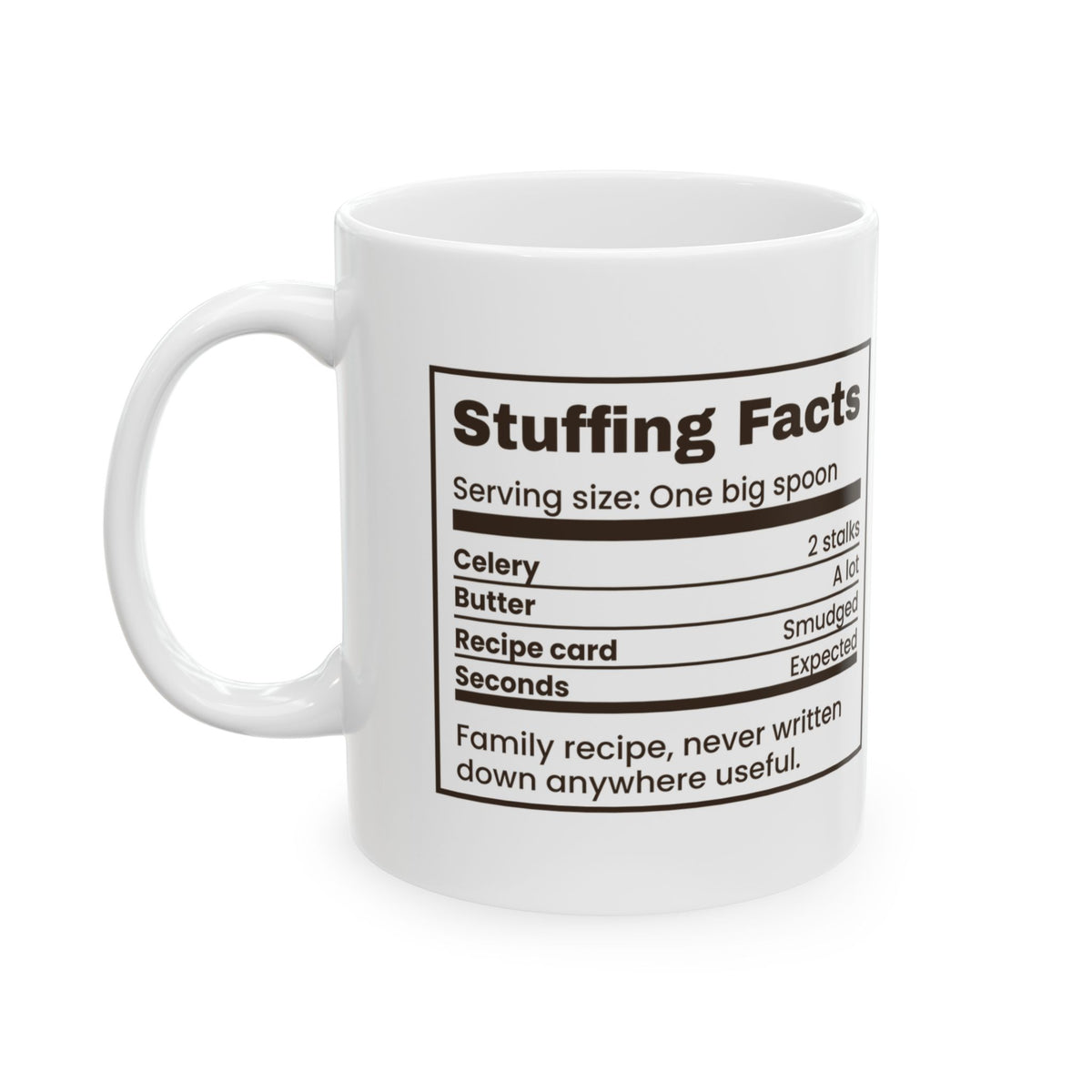 Funny Thanksgiving Host Coffee Mug Stuffing Facts Label