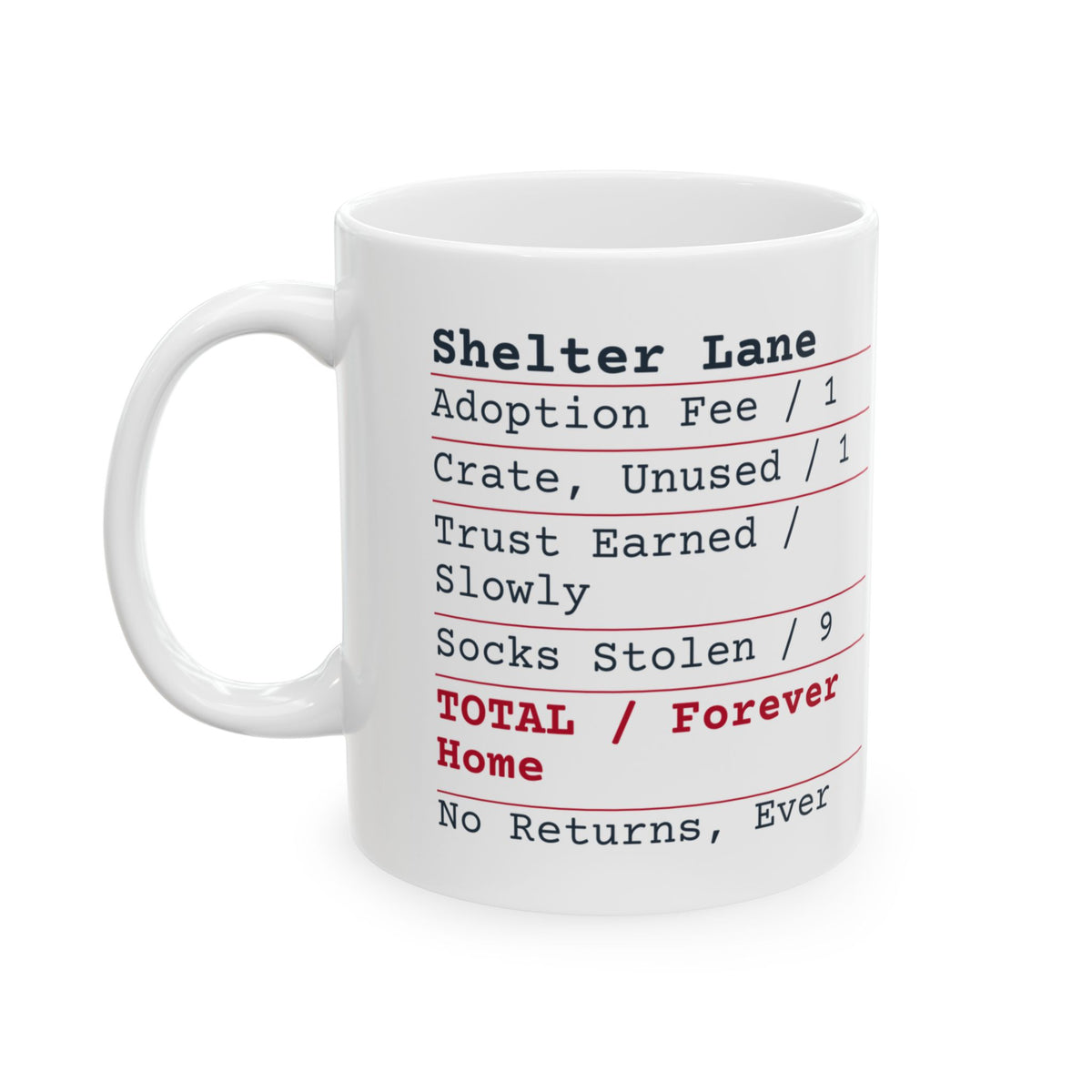 Funny Rescue Pet Coffee Mug Shelter Lane Receipt Forever Home