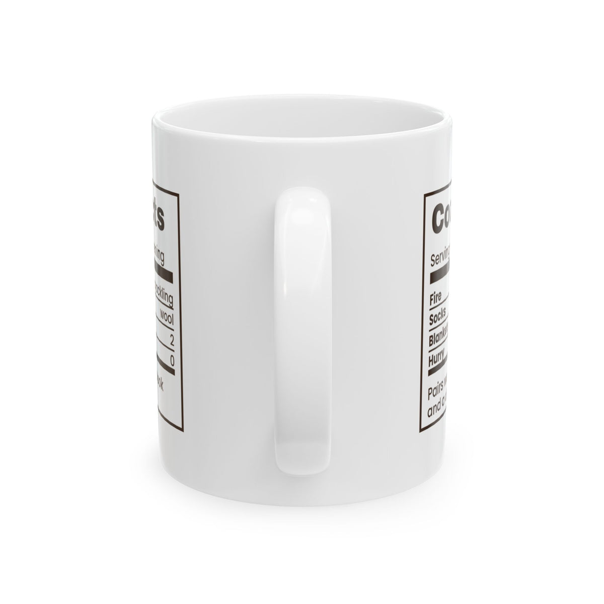 Christmas Coffee Mug Cozy Facts Nutrition Label Winter Evening