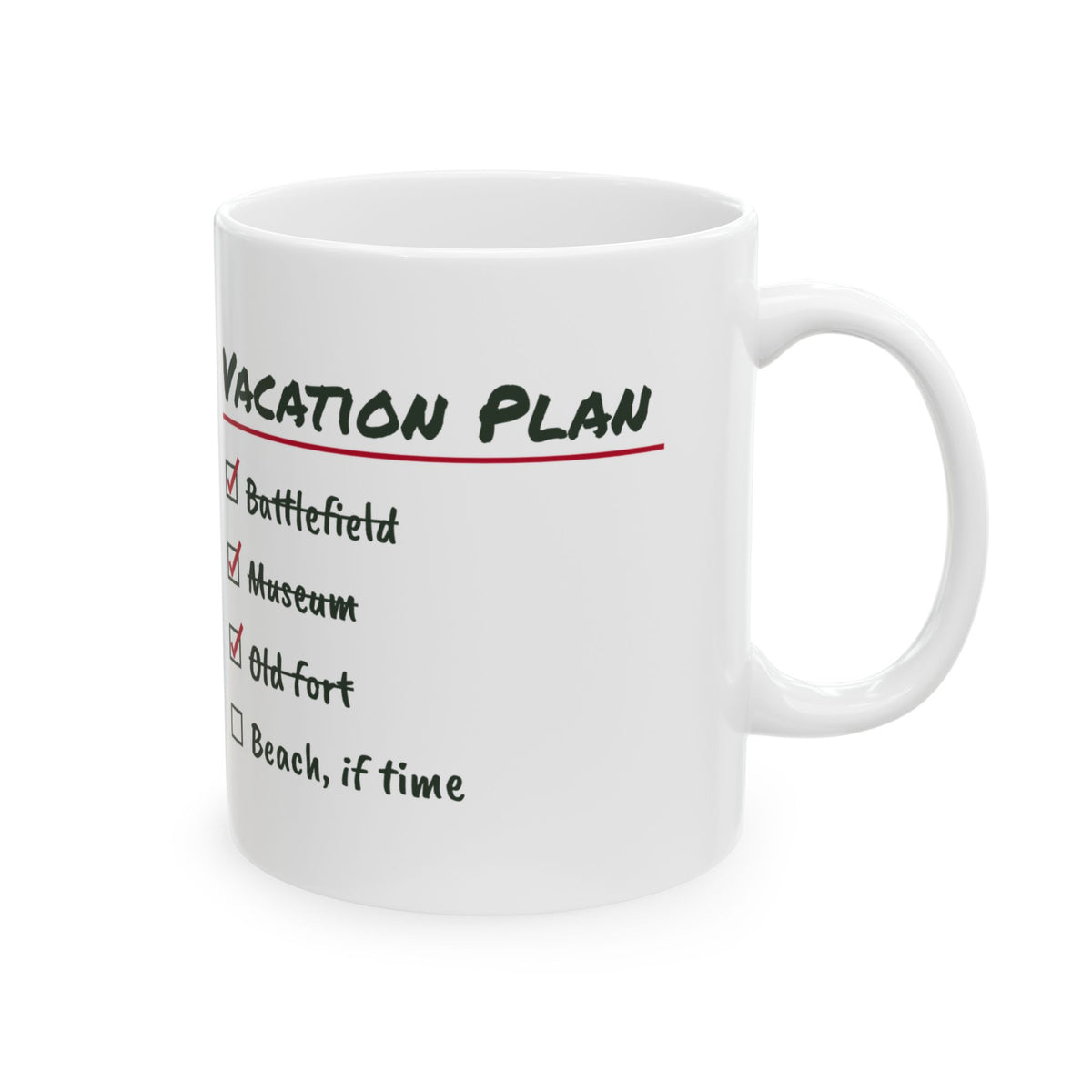 Funny History Buff Coffee Mug Vacation Plan Checklist
