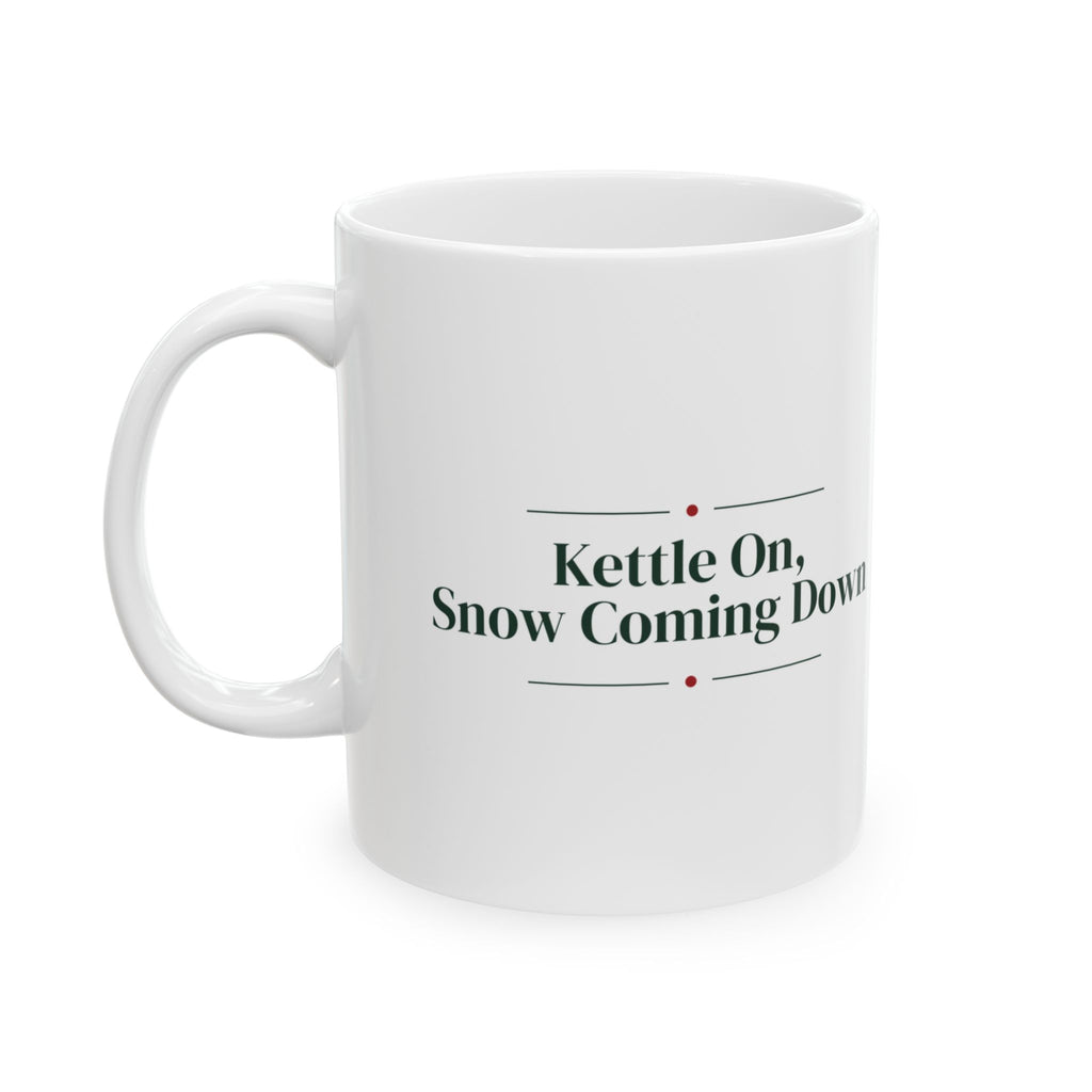 Christmas Coffee Mug Kettle On Snow Coming Down Cozy Winter Cup