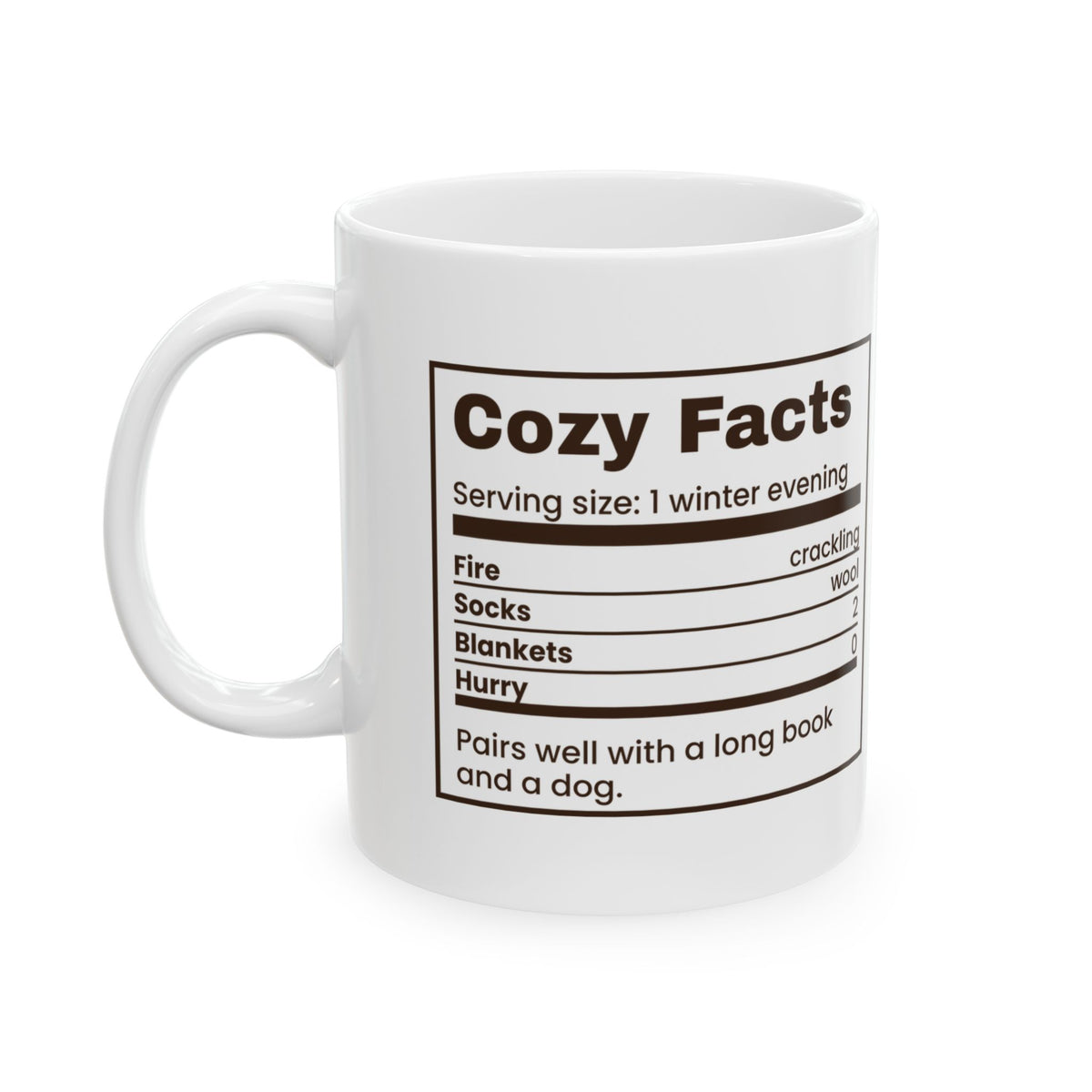 Christmas Coffee Mug Cozy Facts Nutrition Label Winter Evening