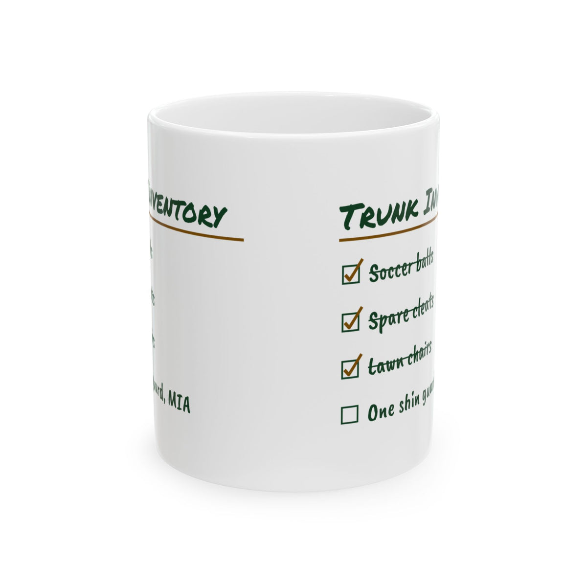 Soccer Mom Coffee Mug Trunk Inventory Check