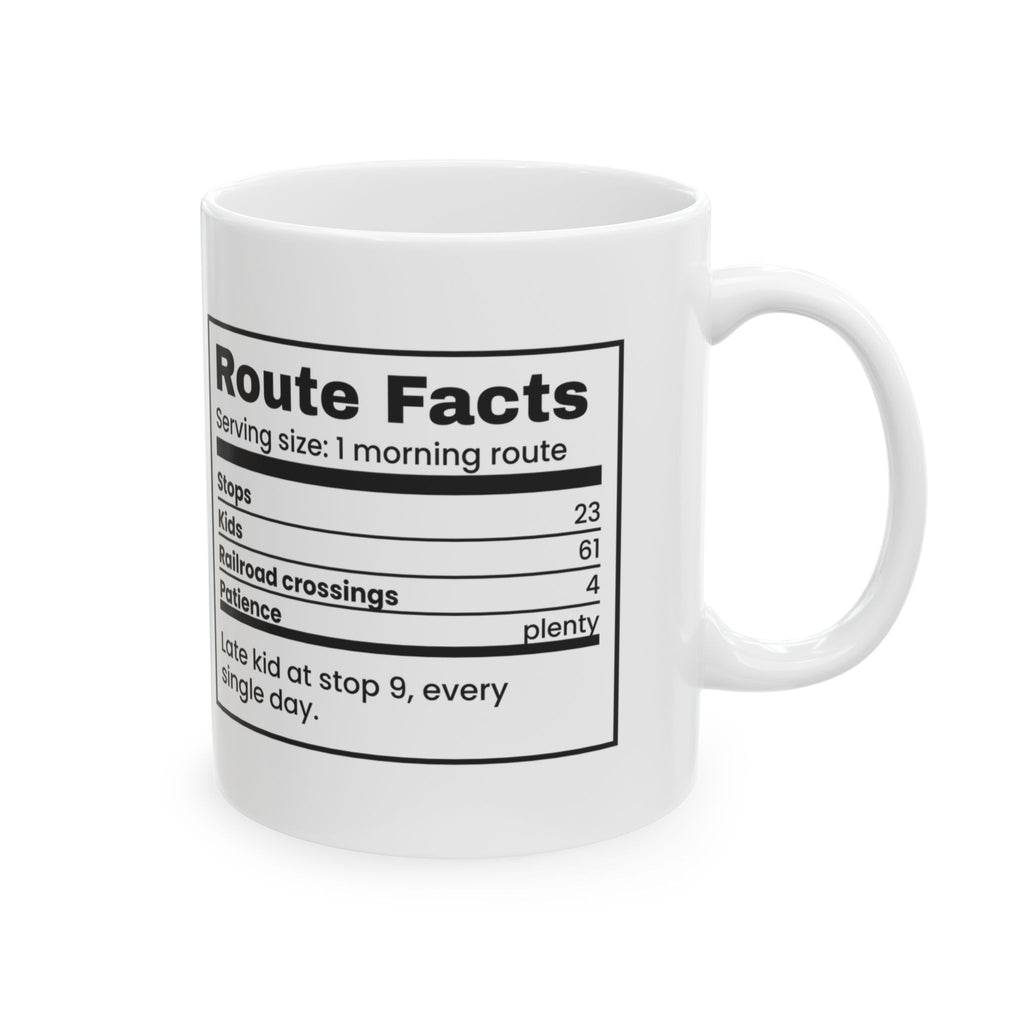 Funny School Bus Driver Coffee Mug Route Facts Nutrition Label