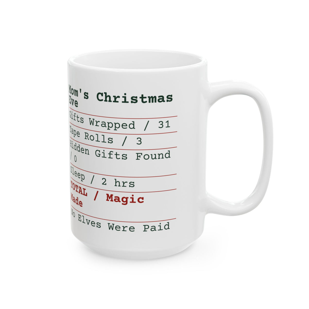 Funny Mom Christmas Coffee Mug Mom's Christmas Eve Receipt