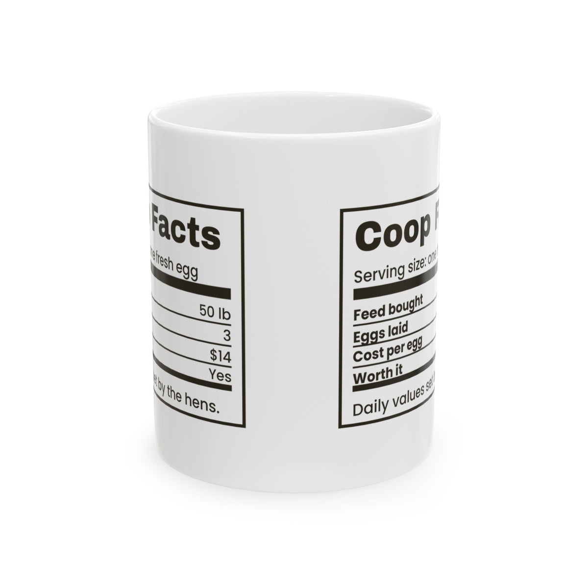Funny Chicken Coffee Mug Coop Facts Nutrition Label Cost Per Egg