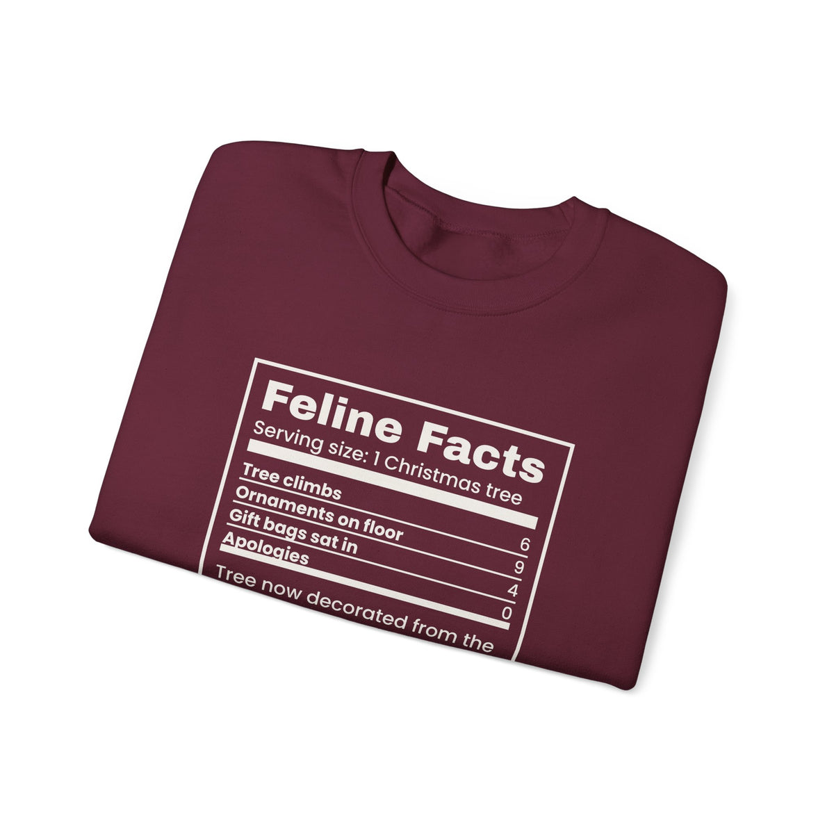 Funny Christmas Cat Sweatshirt Feline Facts Nutrition Label