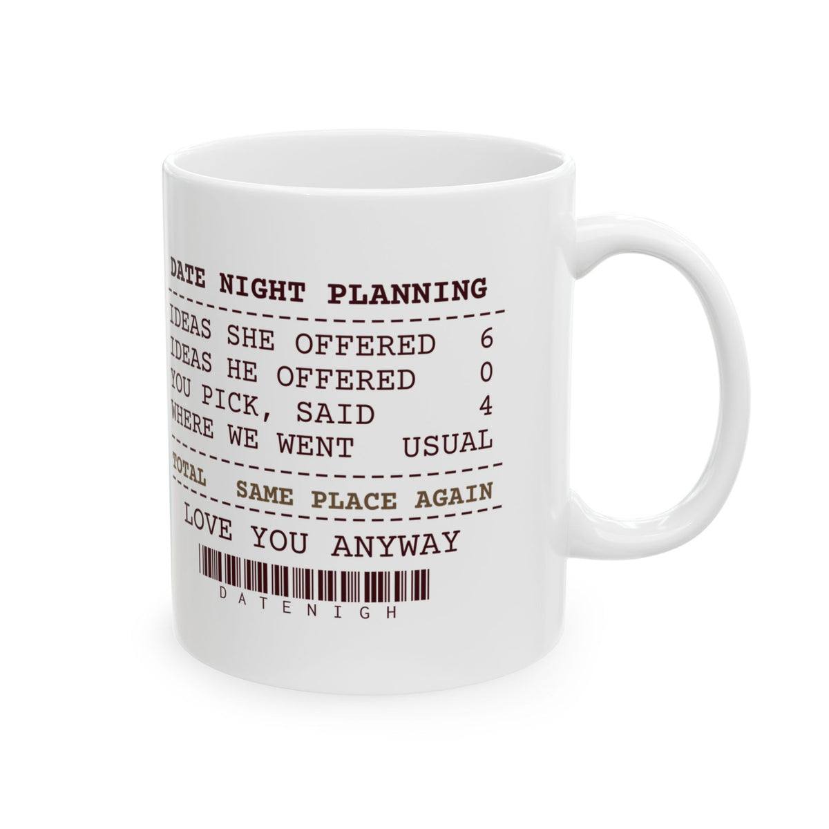 Funny Wife Coffee Mug Date Night Planning Receipt For Wives