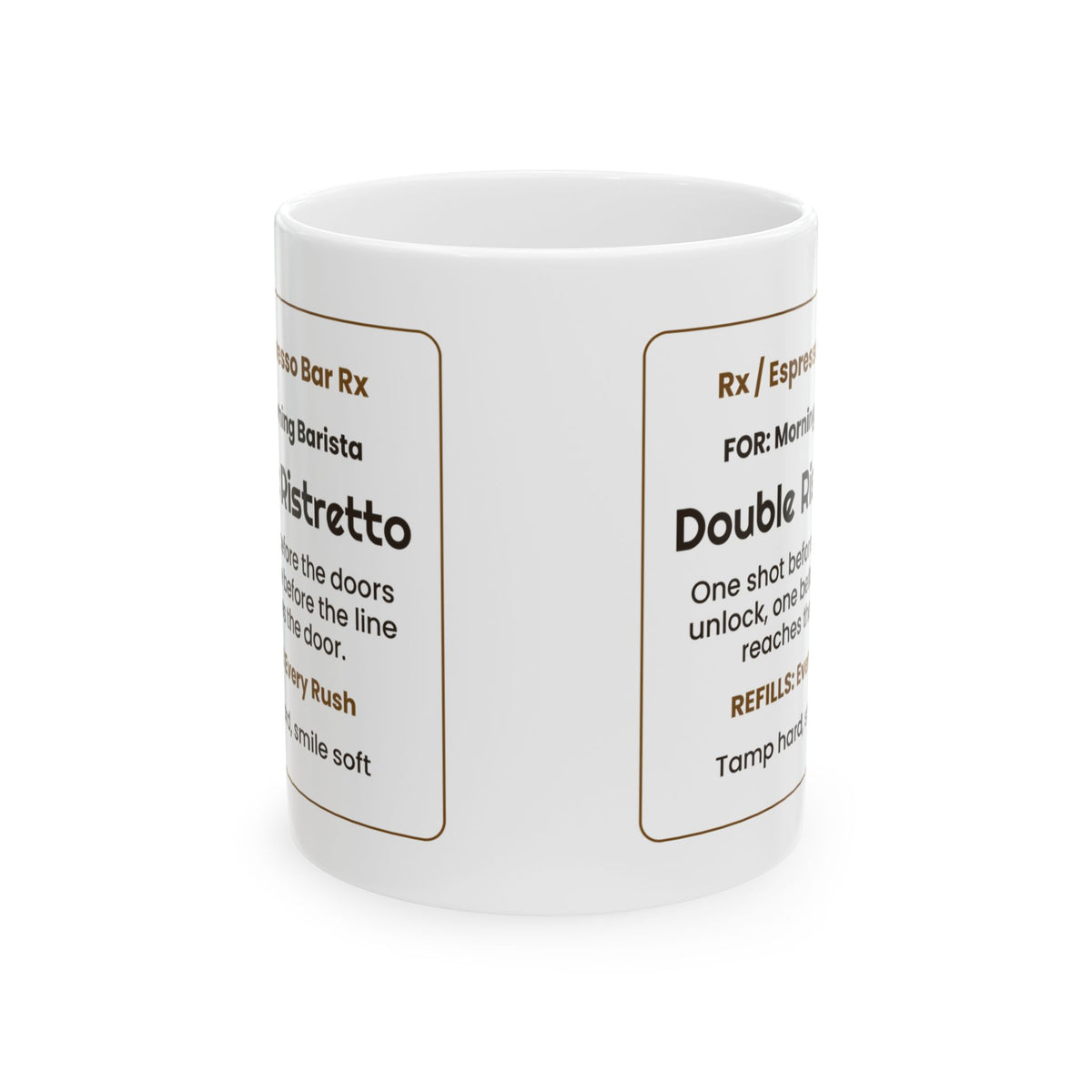 Funny Barista Coffee Mug Double Ristretto Prescription Label