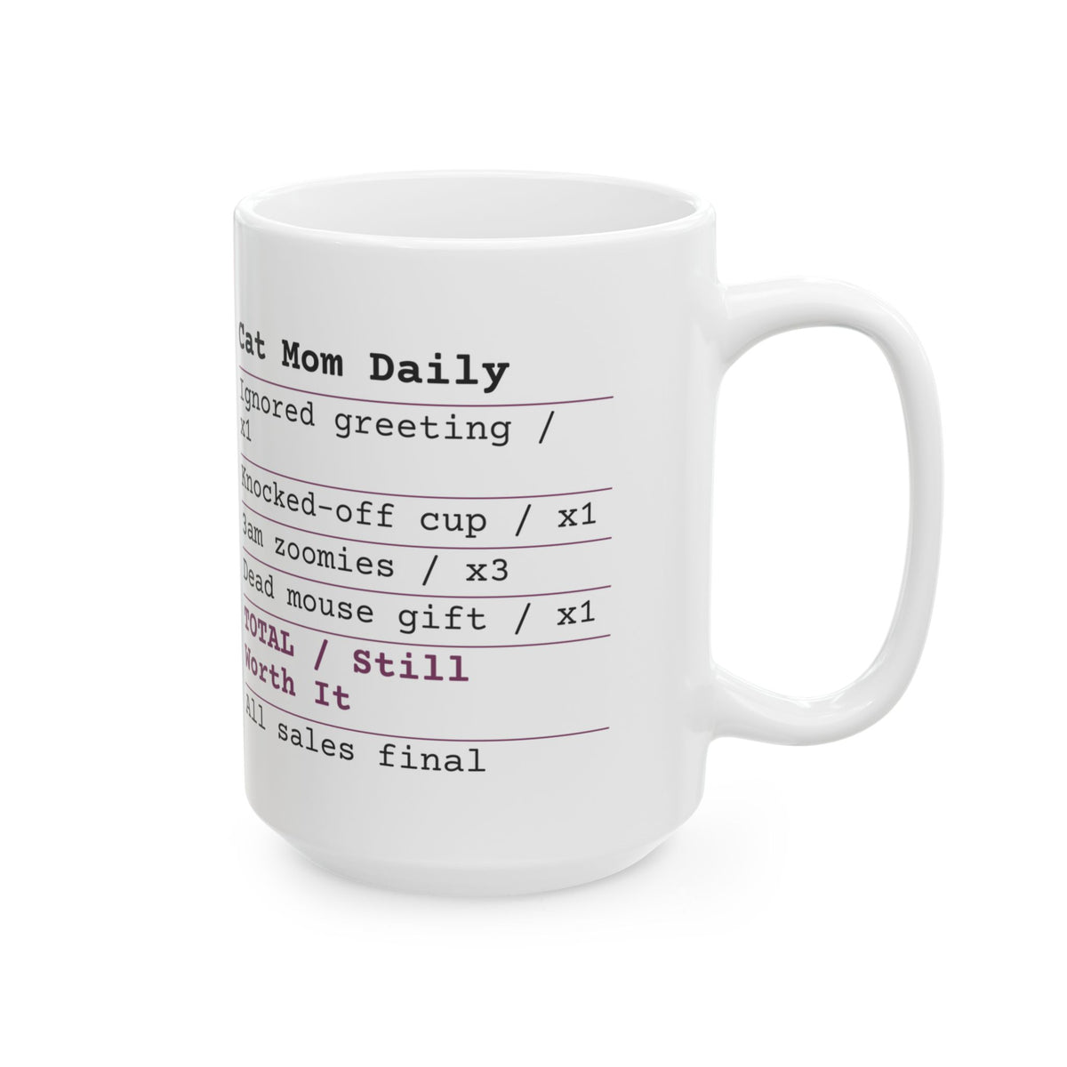 Funny Cat Mom Receipt Coffee Mug For Cat Moms
