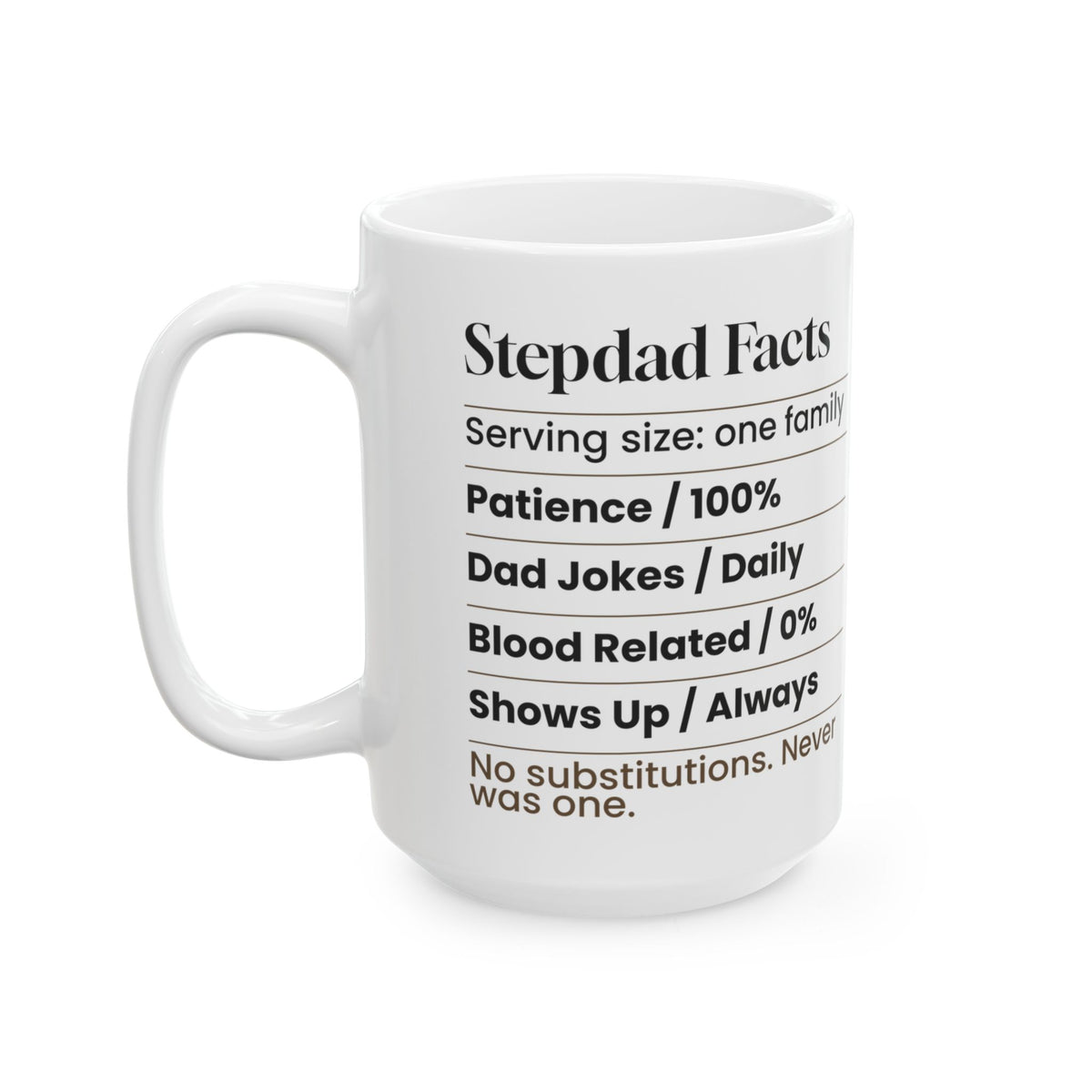 Stepdad Facts Coffee Mug Funny Nutrition Label For Dads